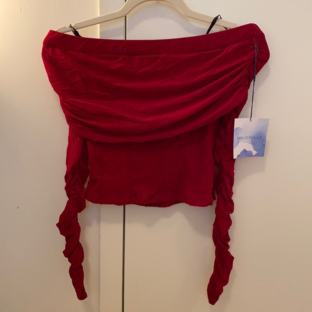 Majorelle off the shoulder, sheer sleeved top